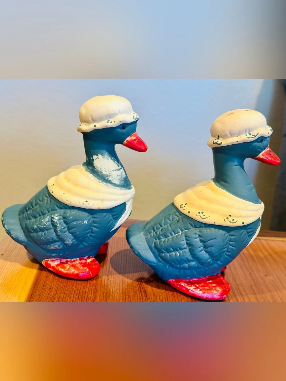 Vintage 1980s Ceramic Geese Salt Pepper Shakers Toothpick Holder 3pc Set Taiwan